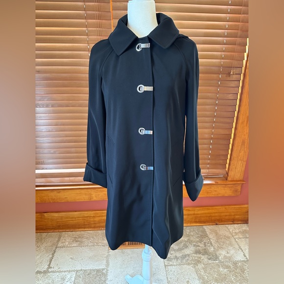 Michael Kors Black Trench Overcoat Silver Hook Closure Sz S MSRP $298 - Picture 3 of 9